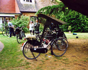 Cycles waiting while the riders finish their coffee